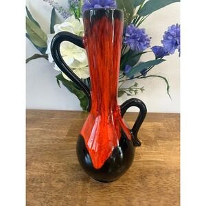 Vintage Evangeline Pottery Red Black‎ Drip Glaze Vase Canada Retro MCM Decor